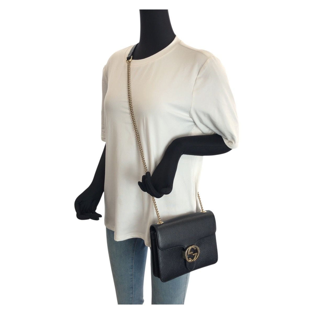 Gucci Interlocking Black Gold Leather Chain Shoulder Bag — view 7