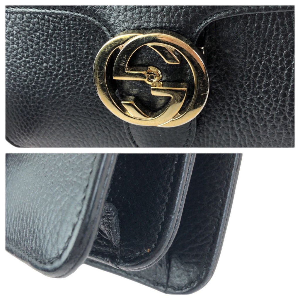 Gucci Interlocking Black Gold Leather Chain Shoulder Bag — view 5