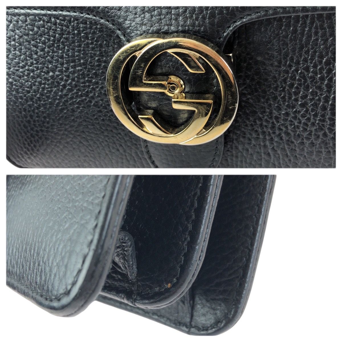 Gucci Interlocking Black Gold Leather Chain Shoulder Bag — view 5