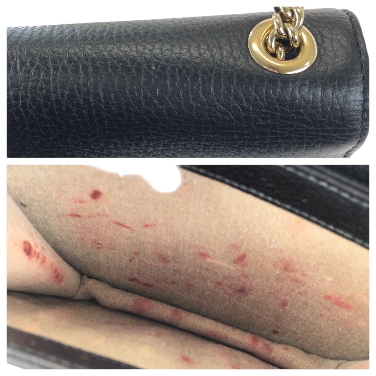 Gucci Interlocking Black Gold Leather Chain Shoulder Bag — view 6