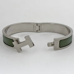 Hermes Click Enamel Bracelet Clic Clac Bangle Silver Plated Green — view 2