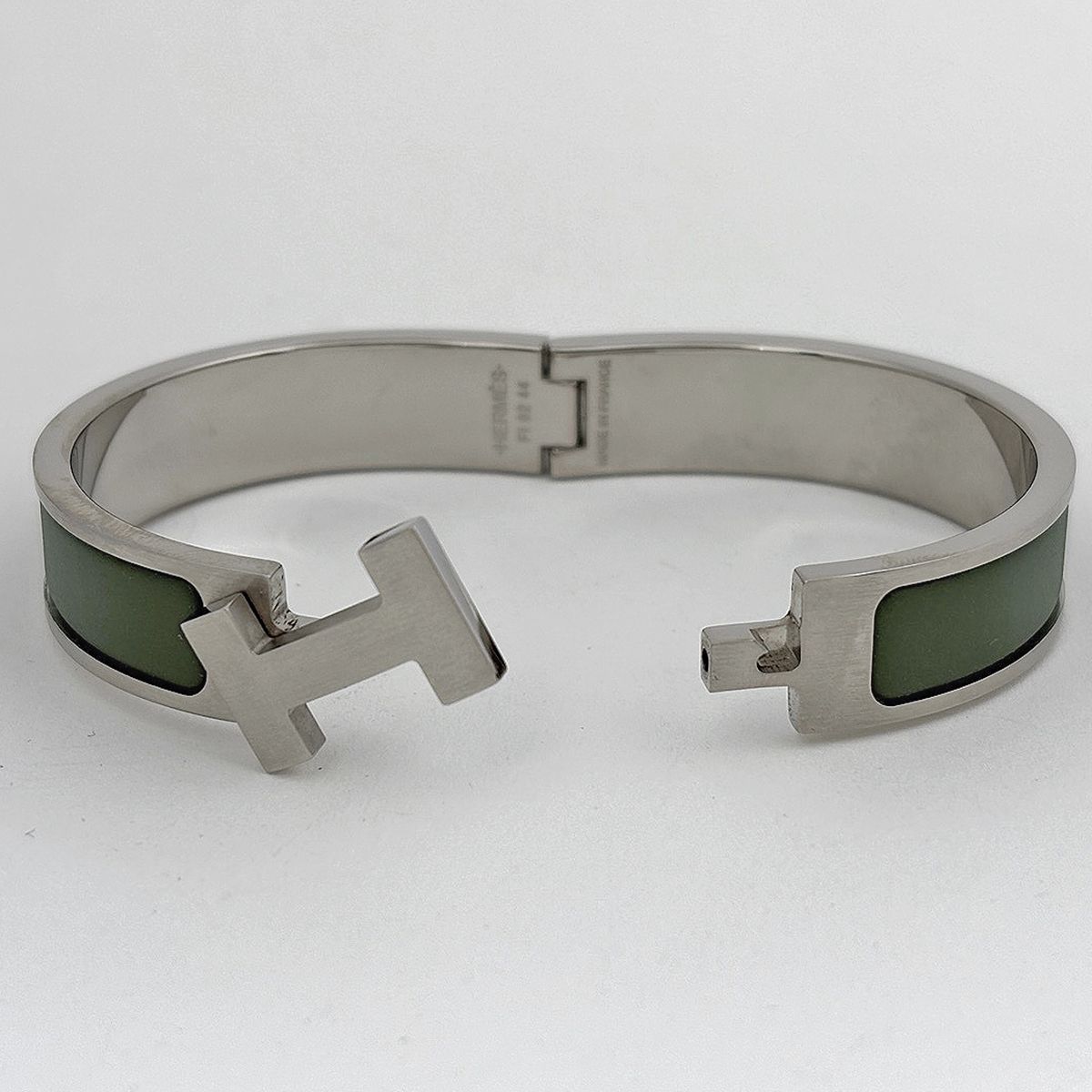 Hermes Click Enamel Bracelet Clic Clac Bangle Silver Plated Green — view 2