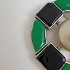 Chanel Faux Pearl Brooch CC Logo Metal Silver Green Black — view 3
