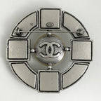 Chanel Faux Pearl Brooch CC Logo Metal Silver Green Black — view 2