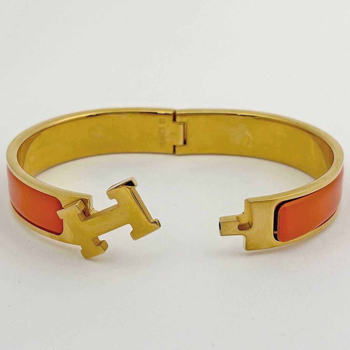Hermes Clic Enamel Bracelet Clac Bangle Gold Plated Orange — view 2