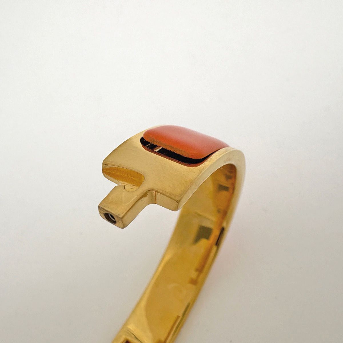 Hermes Clic Enamel Bracelet Clac Bangle Gold Plated Orange — view 4