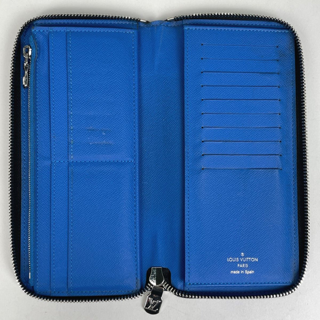 Louis Vuitton Zippy Wallet Vertical Zip Around Taiga Noir Black Blue — view 8