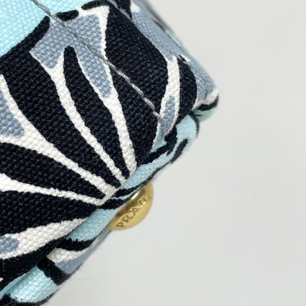 Prada Canapa Tote Floral Pattern Flower 2-Way Shoulder Bag Canvas Light Blue — view 3