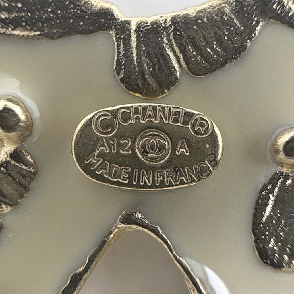 Chanel CC Logo Brooch Camellia Gold Plated White — view 4