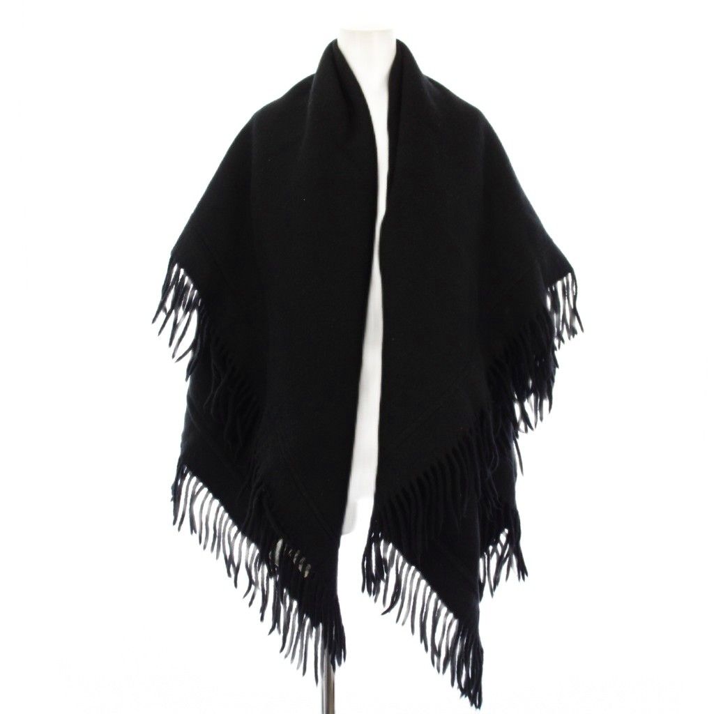 Hermes Shawl Scarf Fringe Wool Cashmere Blend Black YT — view 2