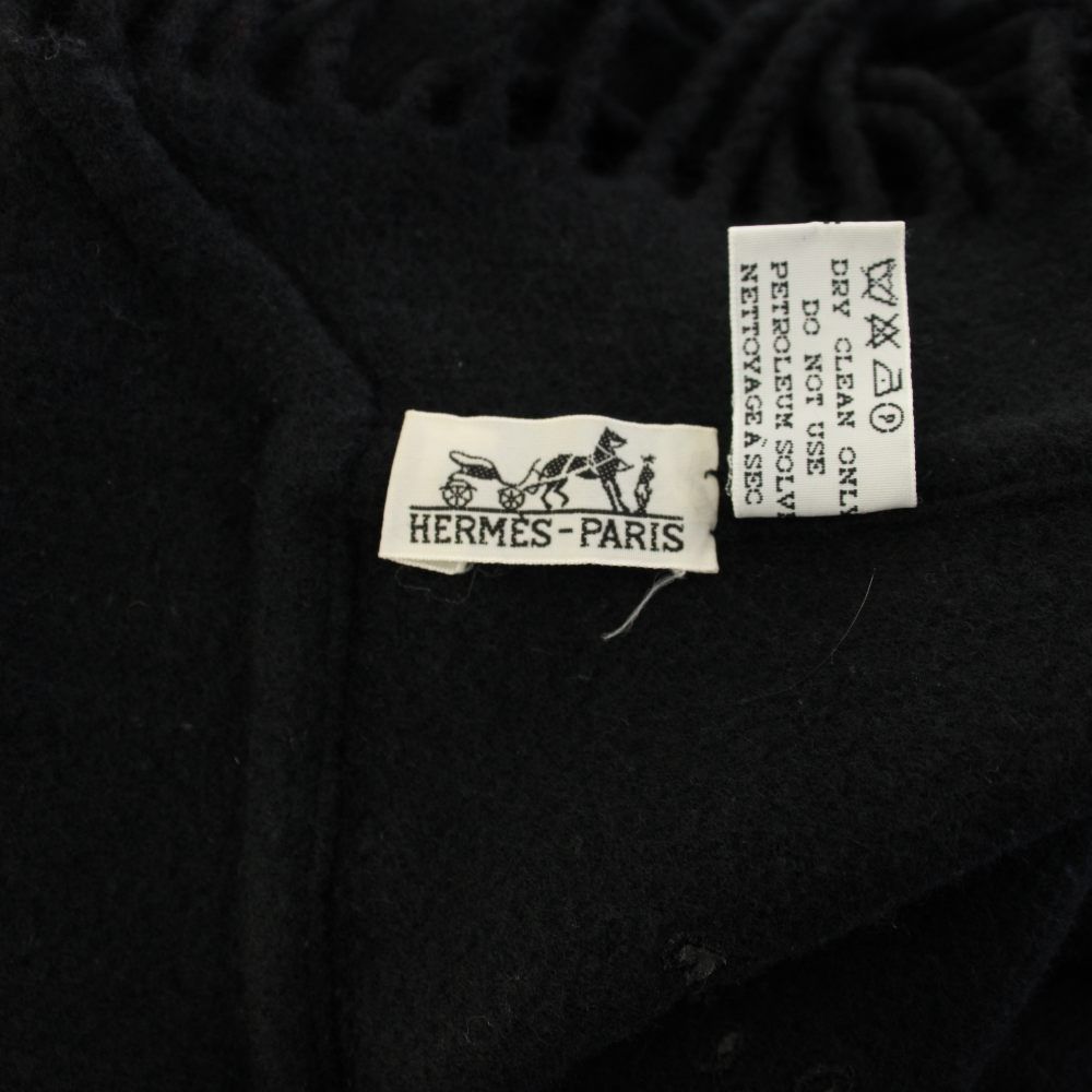 Hermes Shawl Scarf Fringe Wool Cashmere Blend Black YT — view 3