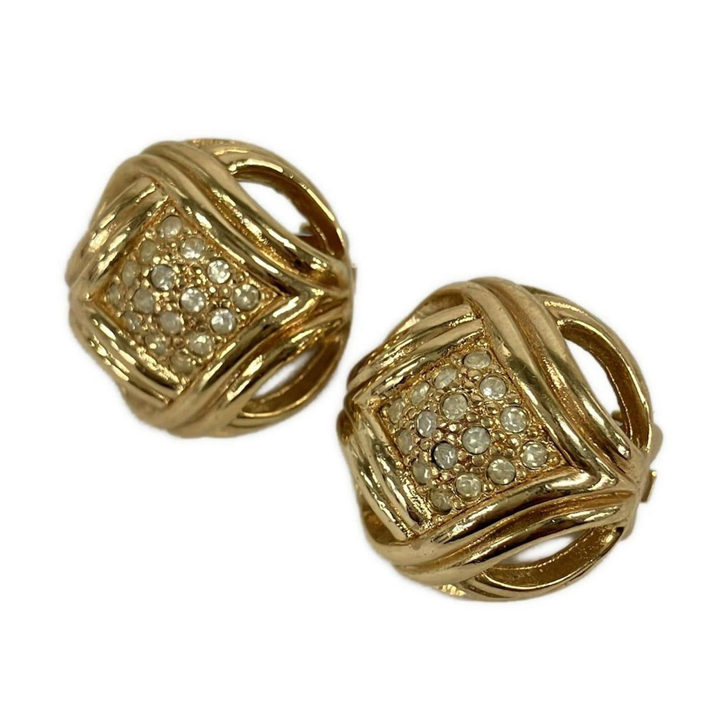Dior Earrings Gold Rhinestone Clear — view 7