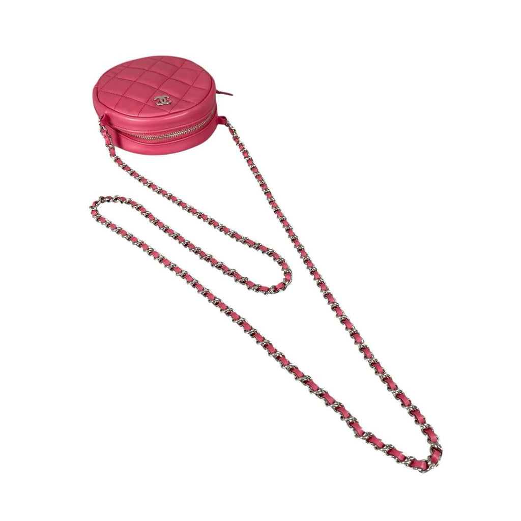 Chanel CC Logo Round Chain Quilted Mini Shoulder Bag Pink — view 5