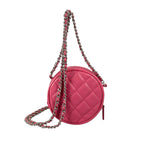 Chanel CC Logo Round Chain Quilted Mini Shoulder Bag Pink — view 3