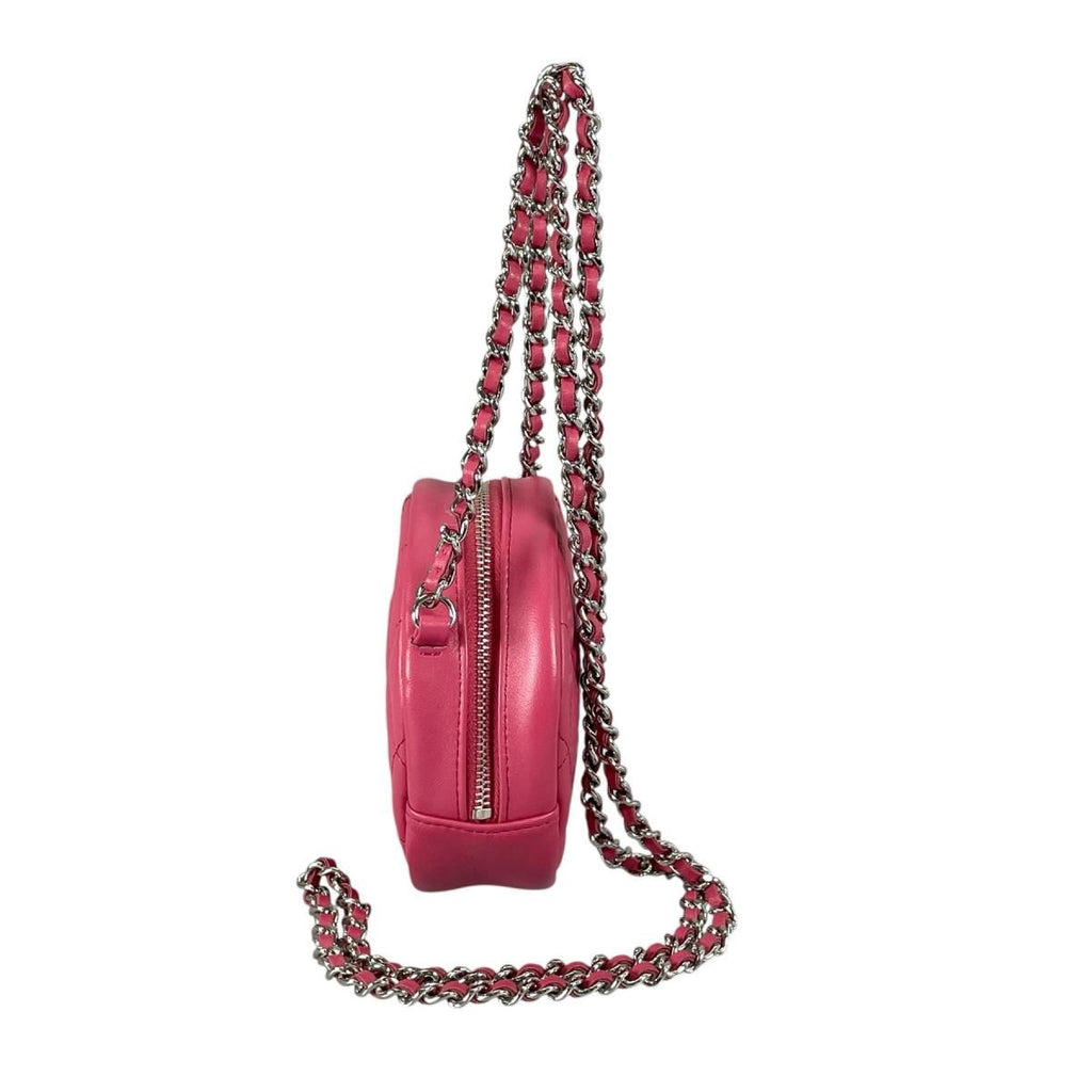 Chanel CC Logo Round Chain Quilted Mini Shoulder Bag Pink — view 2