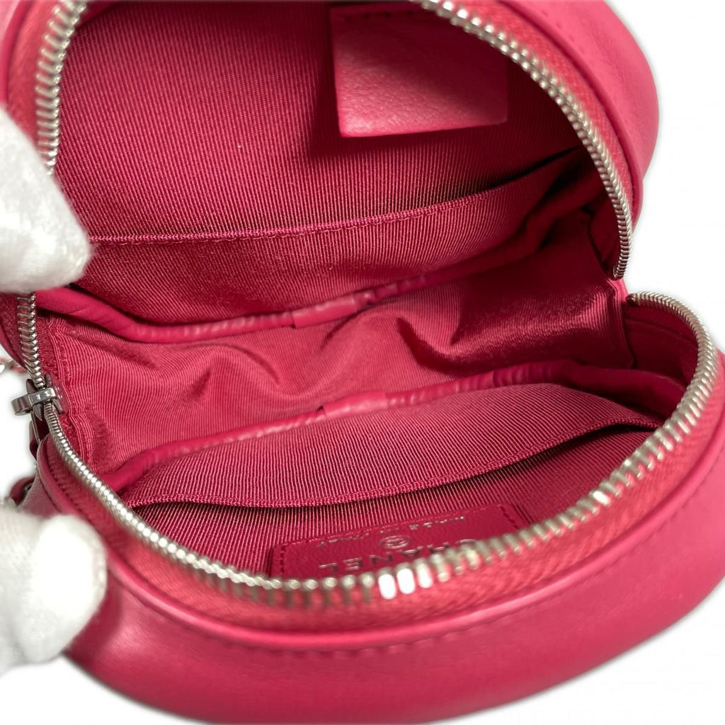 Chanel CC Logo Round Chain Quilted Mini Shoulder Bag Pink — view 9