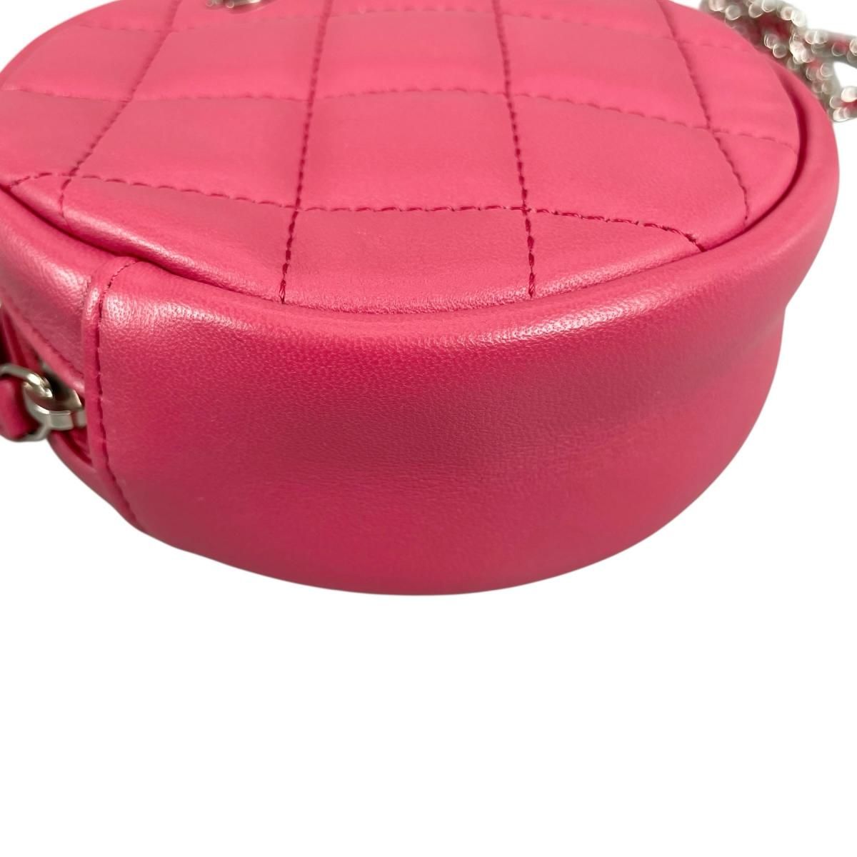 Chanel CC Logo Round Chain Quilted Mini Shoulder Bag Pink — view 7