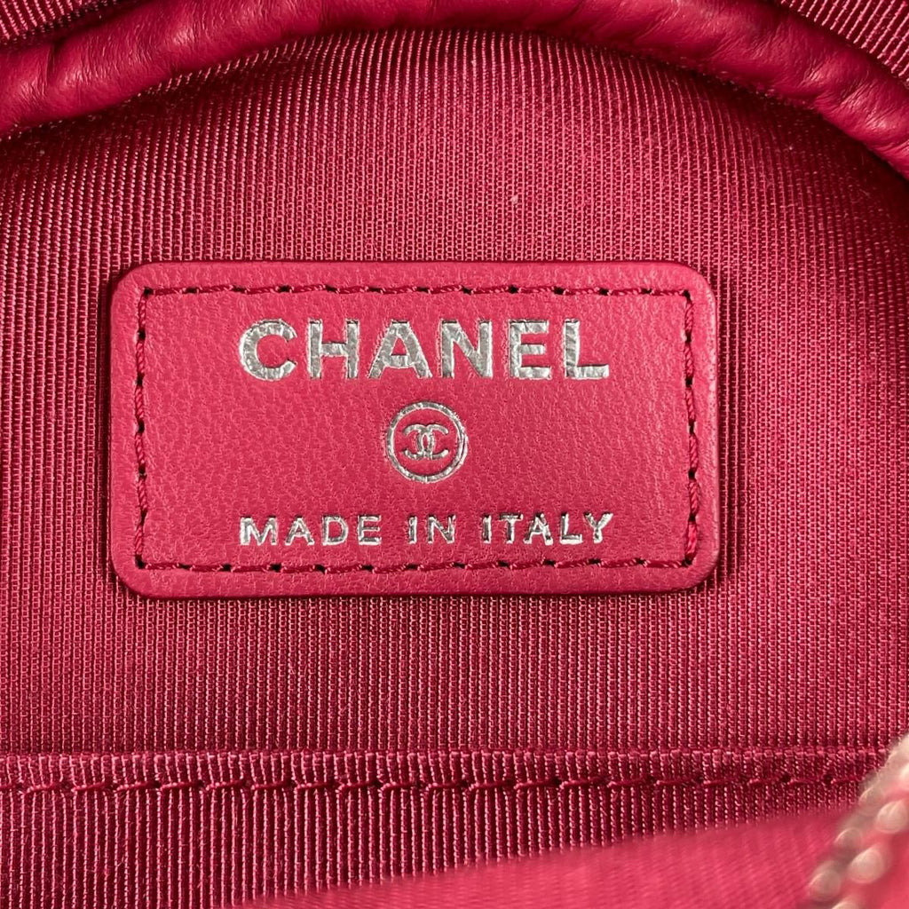 Chanel CC Logo Round Chain Quilted Mini Shoulder Bag Pink — view 8