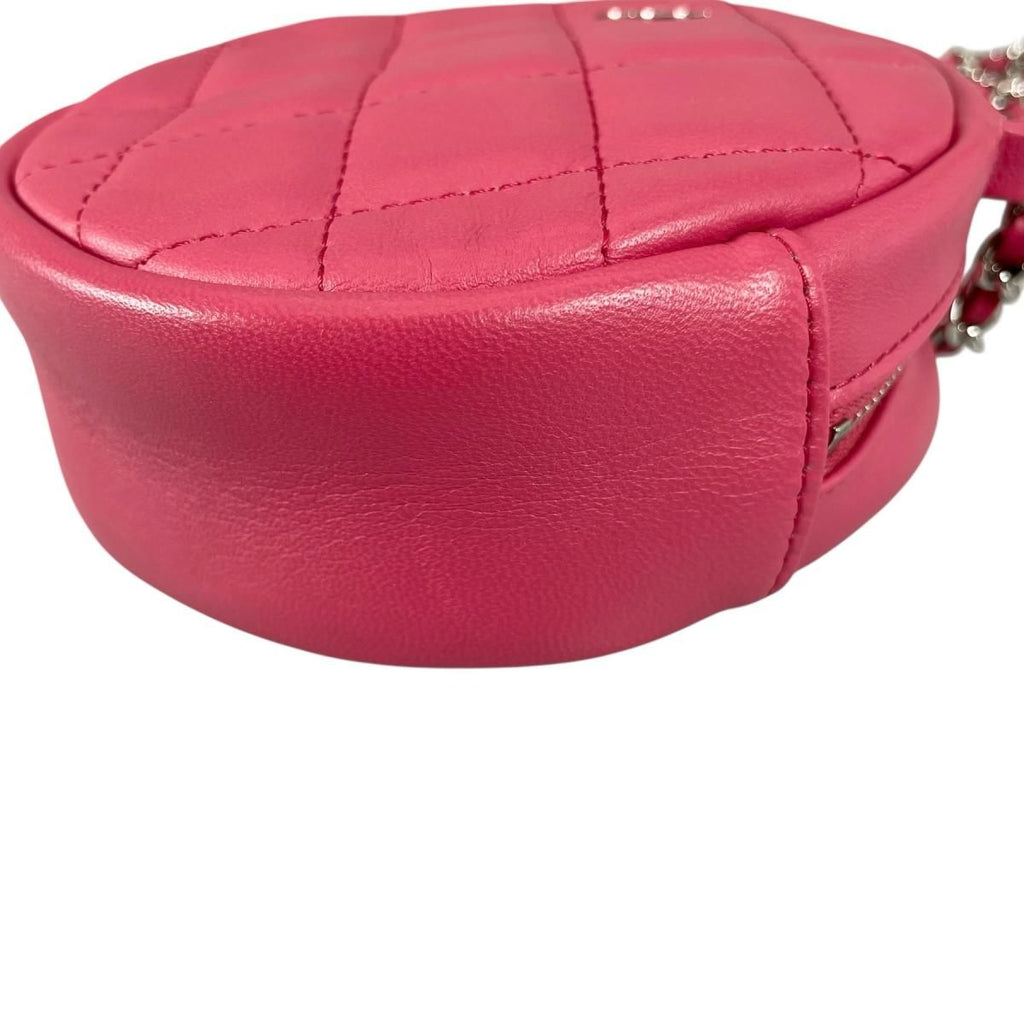 Chanel CC Logo Round Chain Quilted Mini Shoulder Bag Pink — view 6
