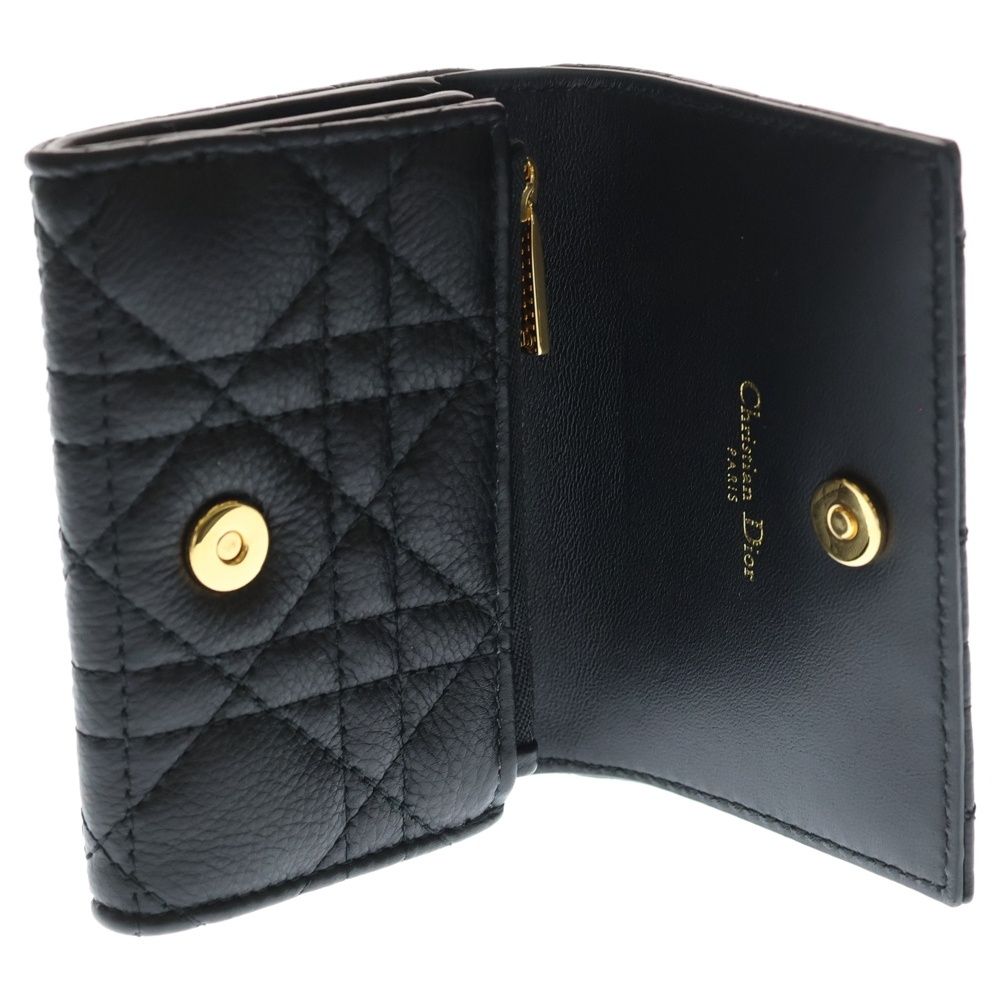 Dior Lady Cannage Card Case Business Holder Black Leather Gold — view 4