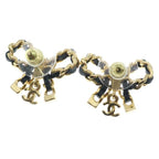 Chanel Ribbon Black Cles the CC Logo Earrings Gold — view 2