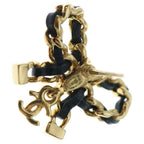 Chanel Ribbon Black Cles the CC Logo Earrings Gold — view 5