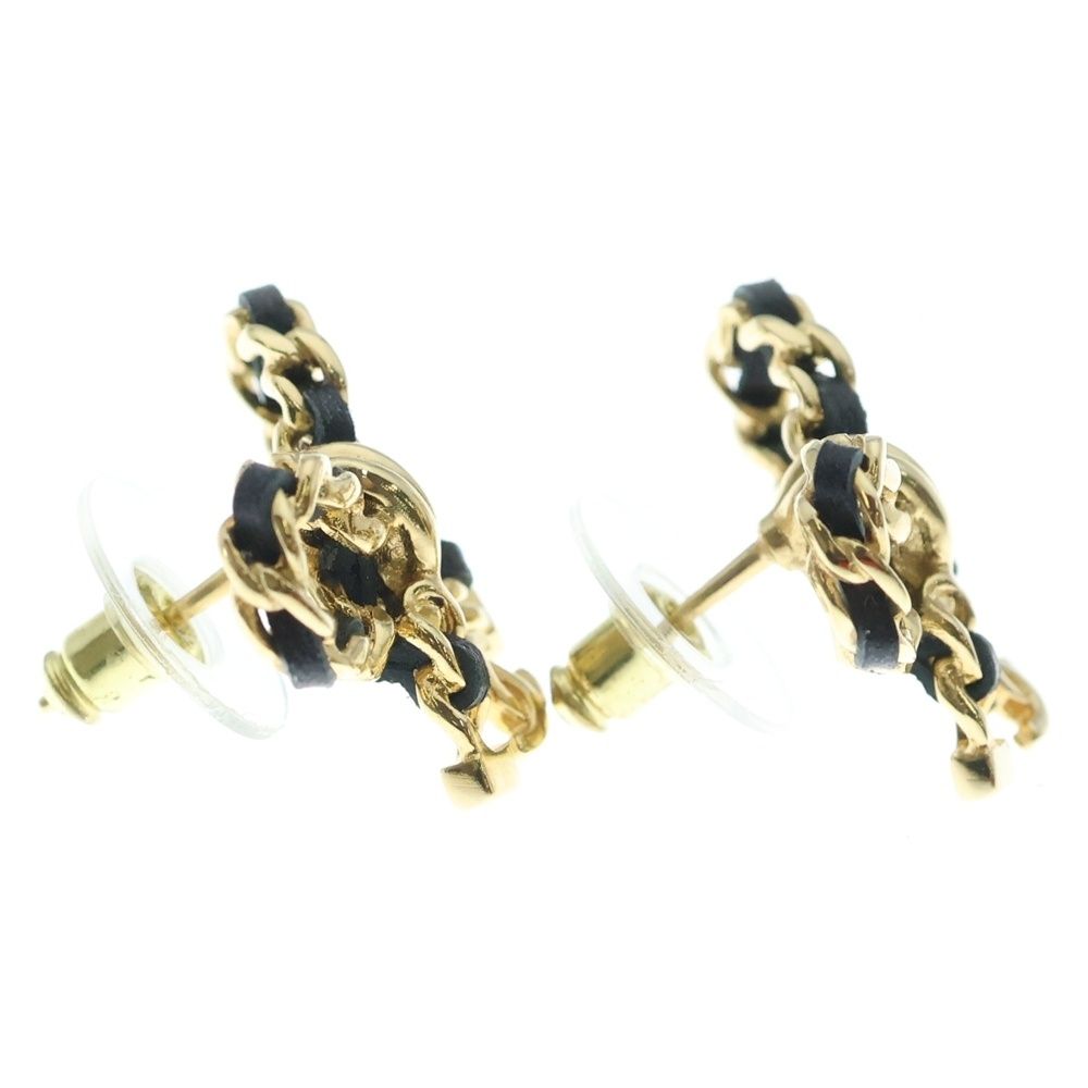 Chanel Ribbon Black Cles the CC Logo Earrings Gold — view 3