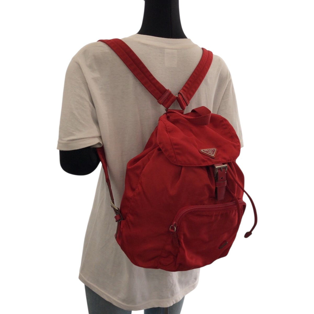 Prada Tessuto Red Silver Nylon Luc Backpack — view 7