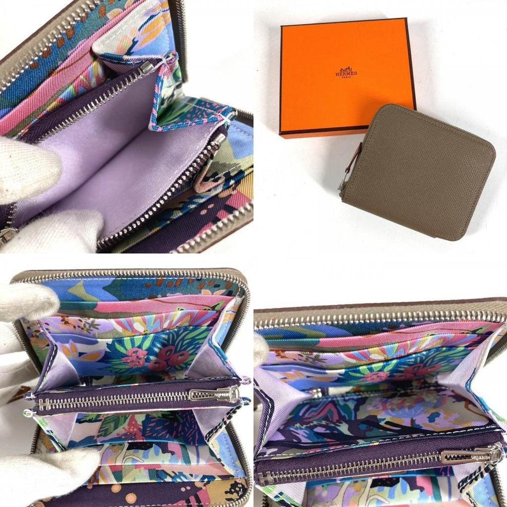 Hermes Coin Case Azap Compact Silk in Epsom Etoupe Gray — view 8
