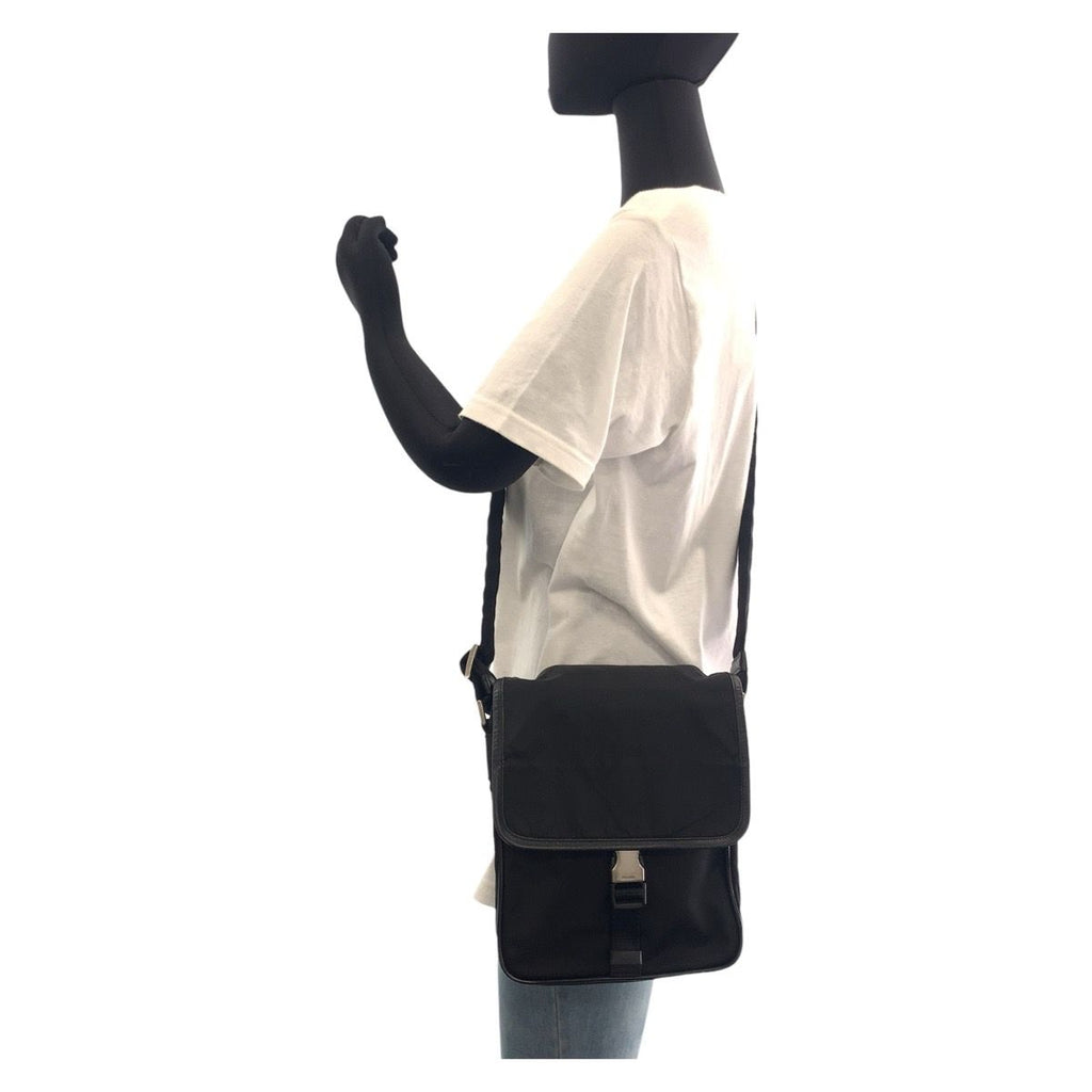 Prada Tessuto Black Silver Nylon Shoulder Bag Pochette — view 7