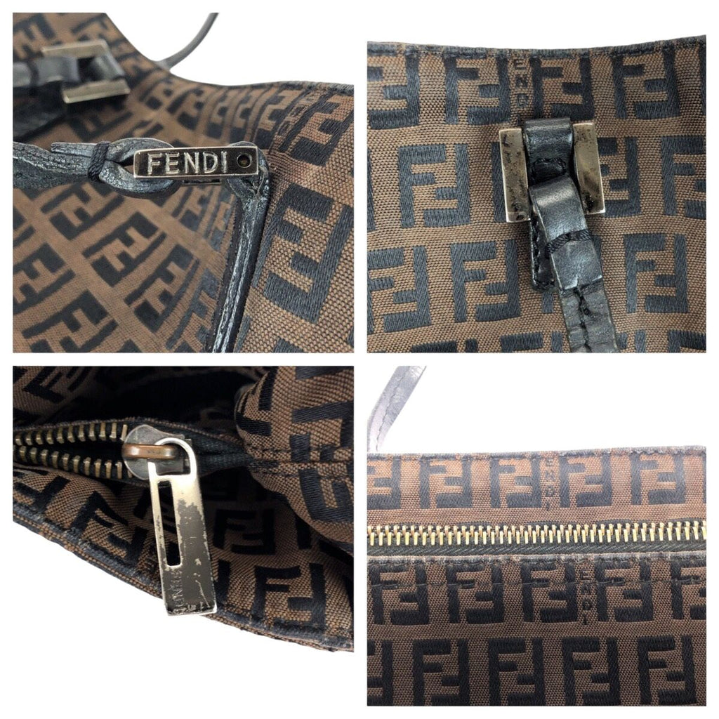 Fendi Zucchino Brown Silver Canvas Leather Tote — view 5