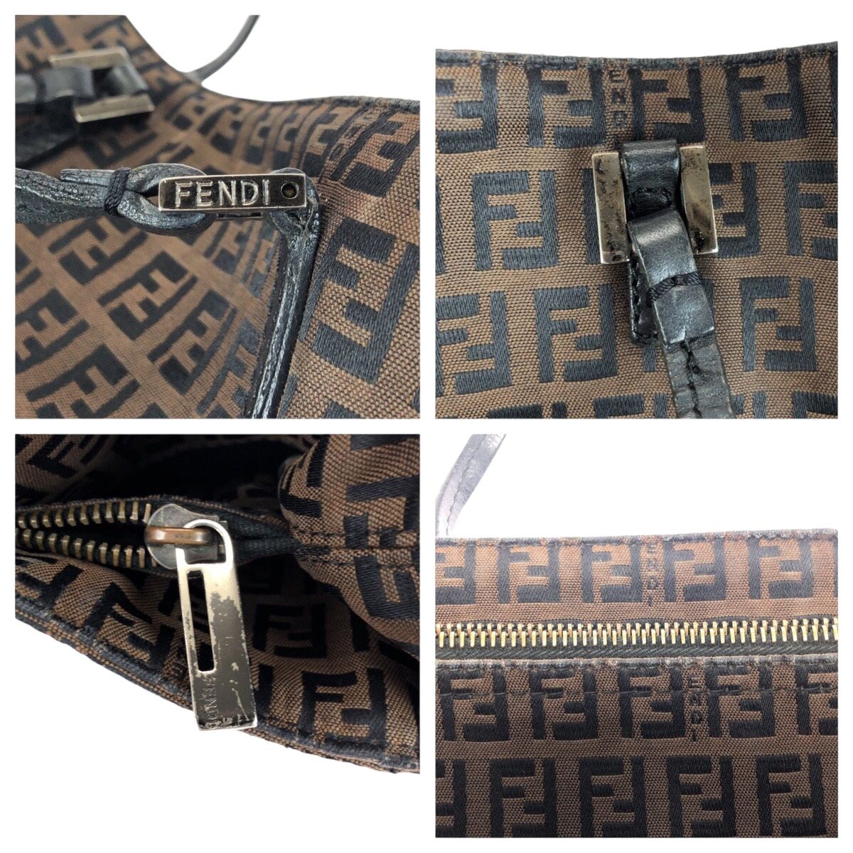 Fendi Zucchino Brown Silver Canvas Leather Tote — view 5