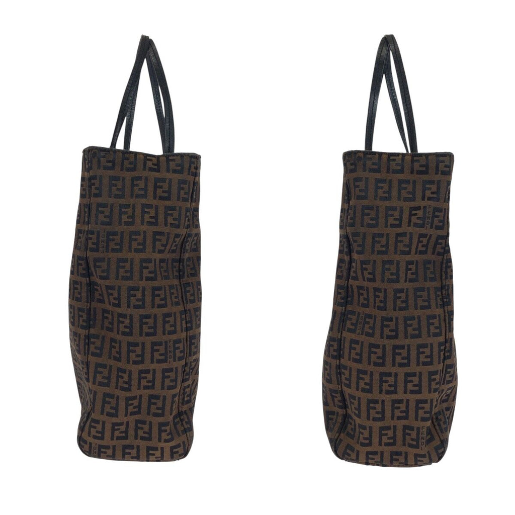 Fendi Zucchino Brown Silver Canvas Leather Tote — view 7