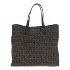 Fendi Zucchino Brown Silver Canvas Leather Tote — view 2