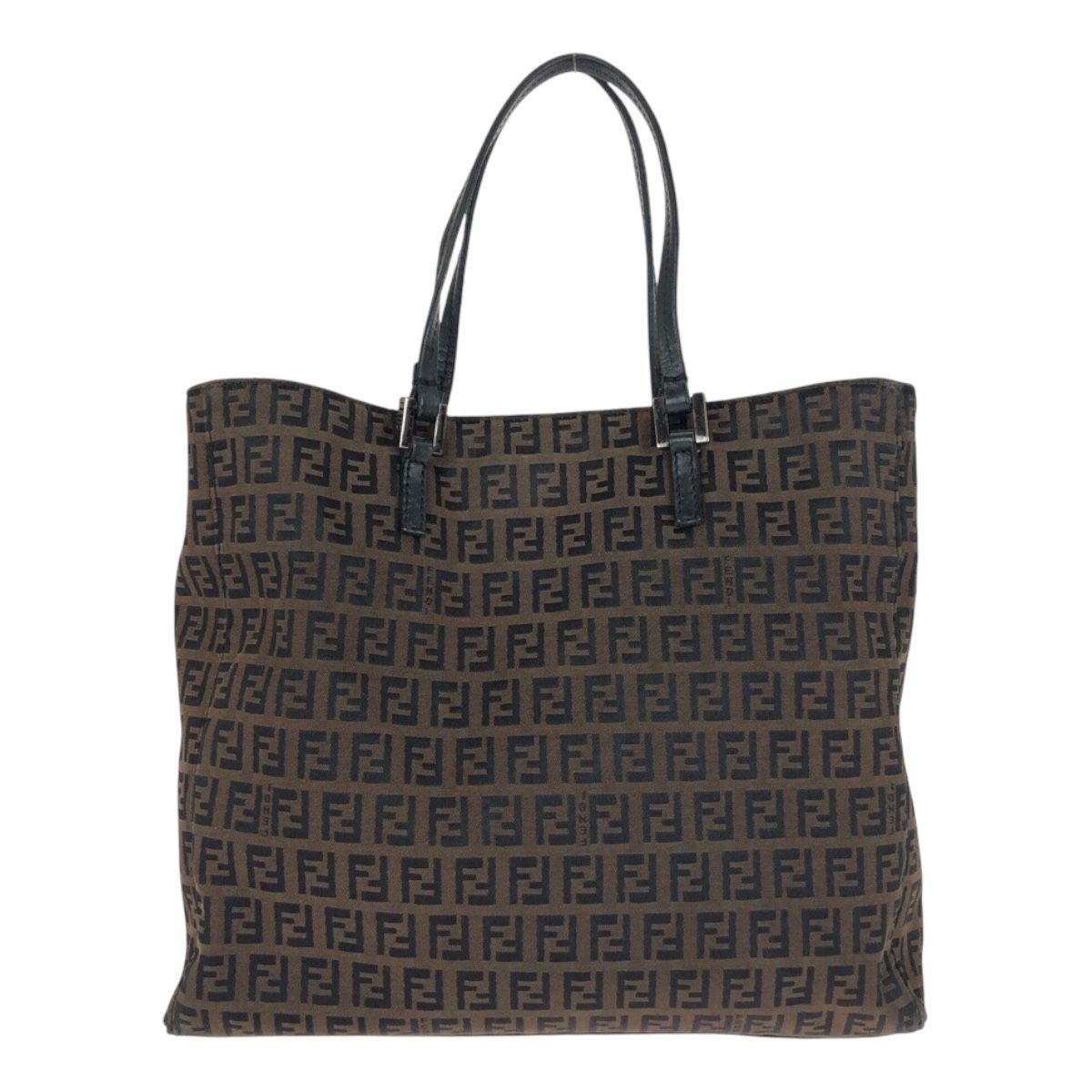 Fendi Zucchino Brown Silver Canvas Leather Tote — view 2