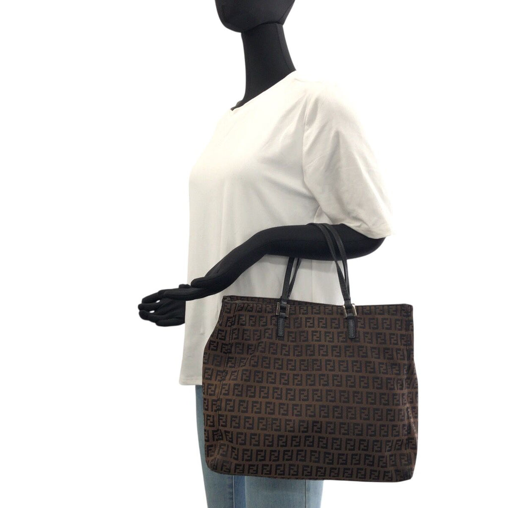 Fendi Zucchino Brown Silver Canvas Leather Tote — view 6