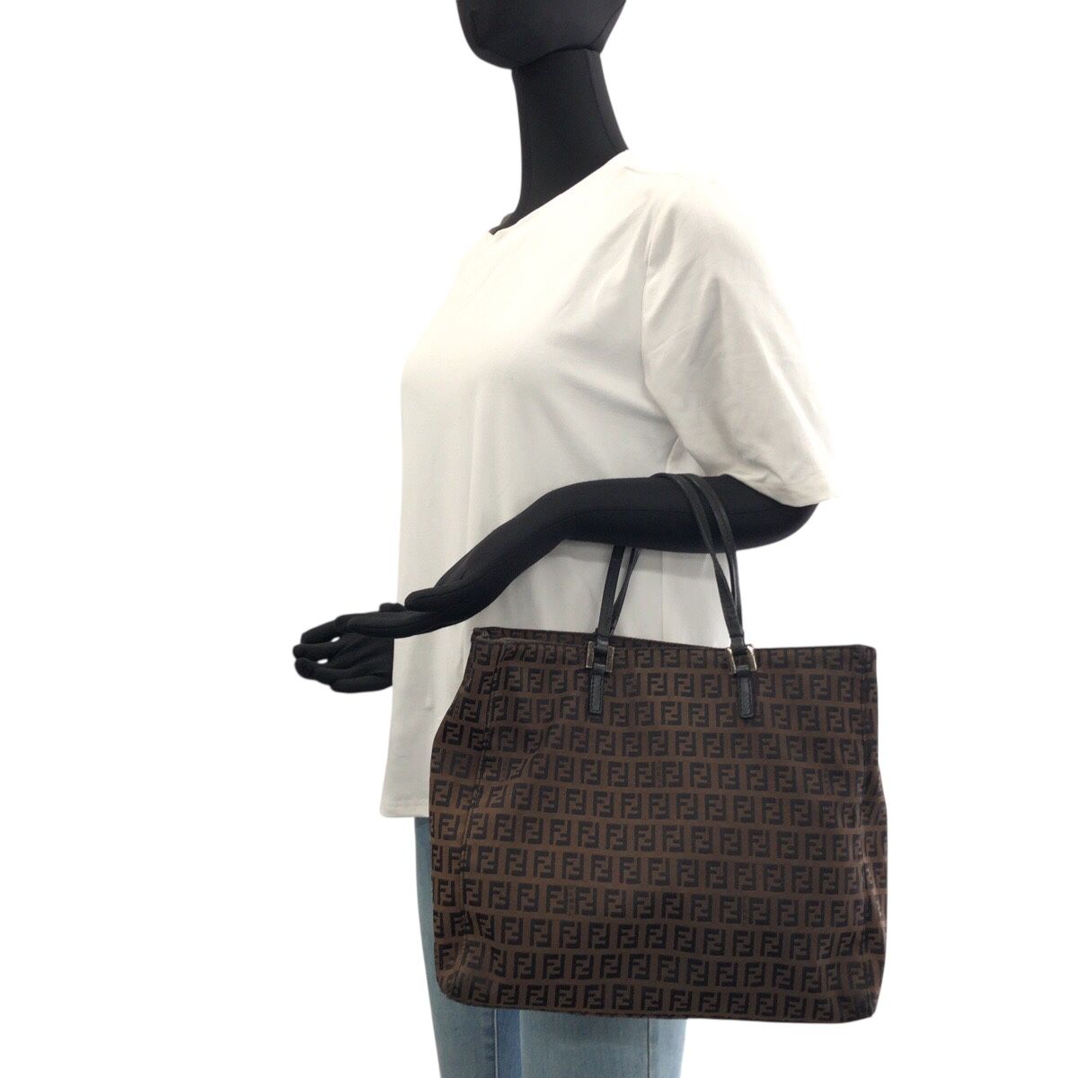 Fendi Zucchino Brown Silver Canvas Leather Tote — view 6