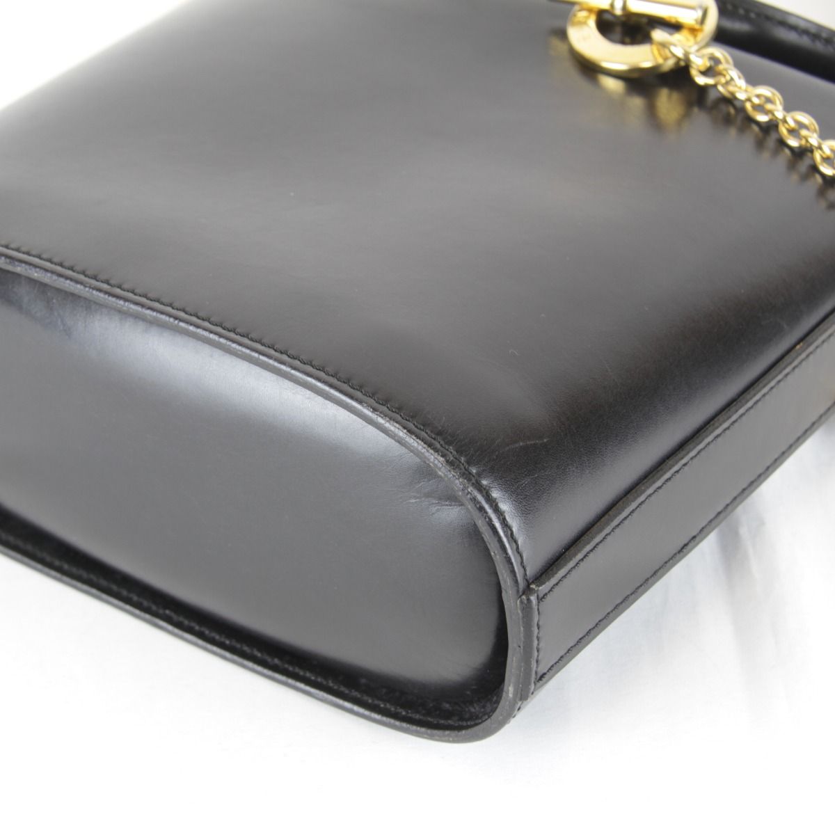 Celine Circle Logo Shoulder Bag Vintage Black Gold Leather High — view 5