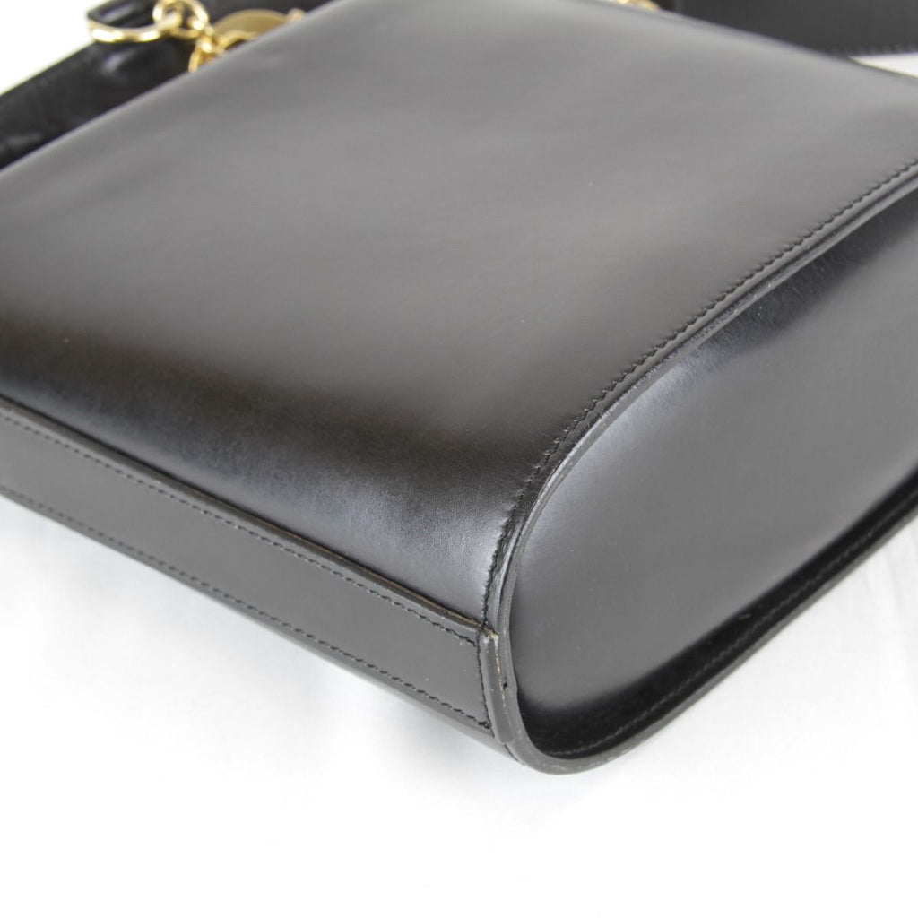 Celine Circle Logo Shoulder Bag Vintage Black Gold Leather High — view 6