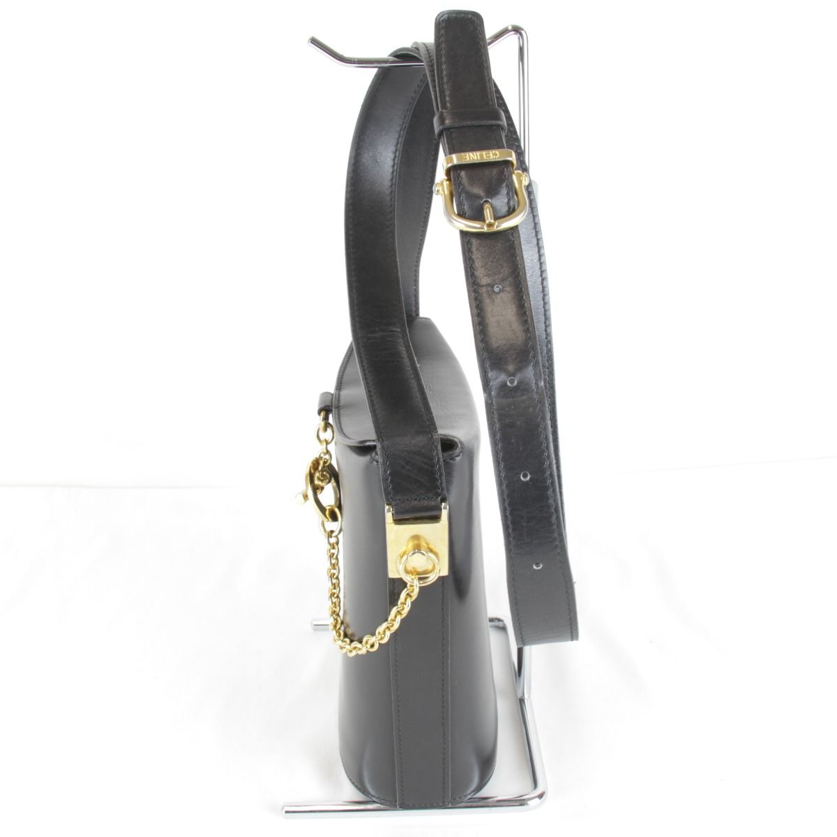 Celine Circle Logo Shoulder Bag Vintage Black Gold Leather High — view 3