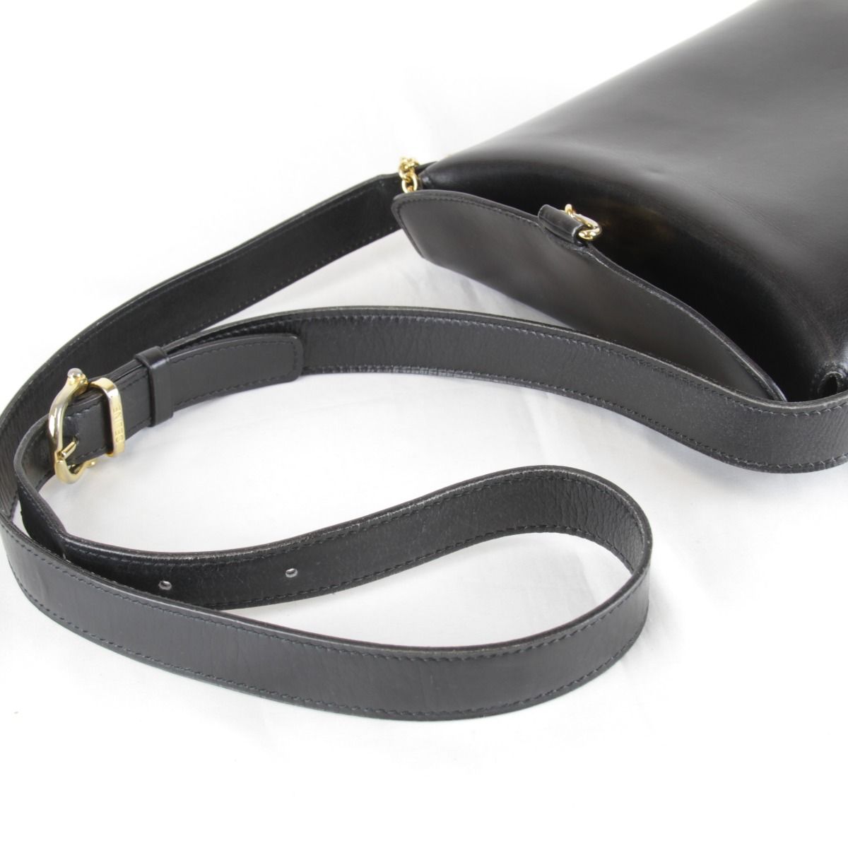 Celine Circle Logo Shoulder Bag Vintage Black Gold Leather High — view 8