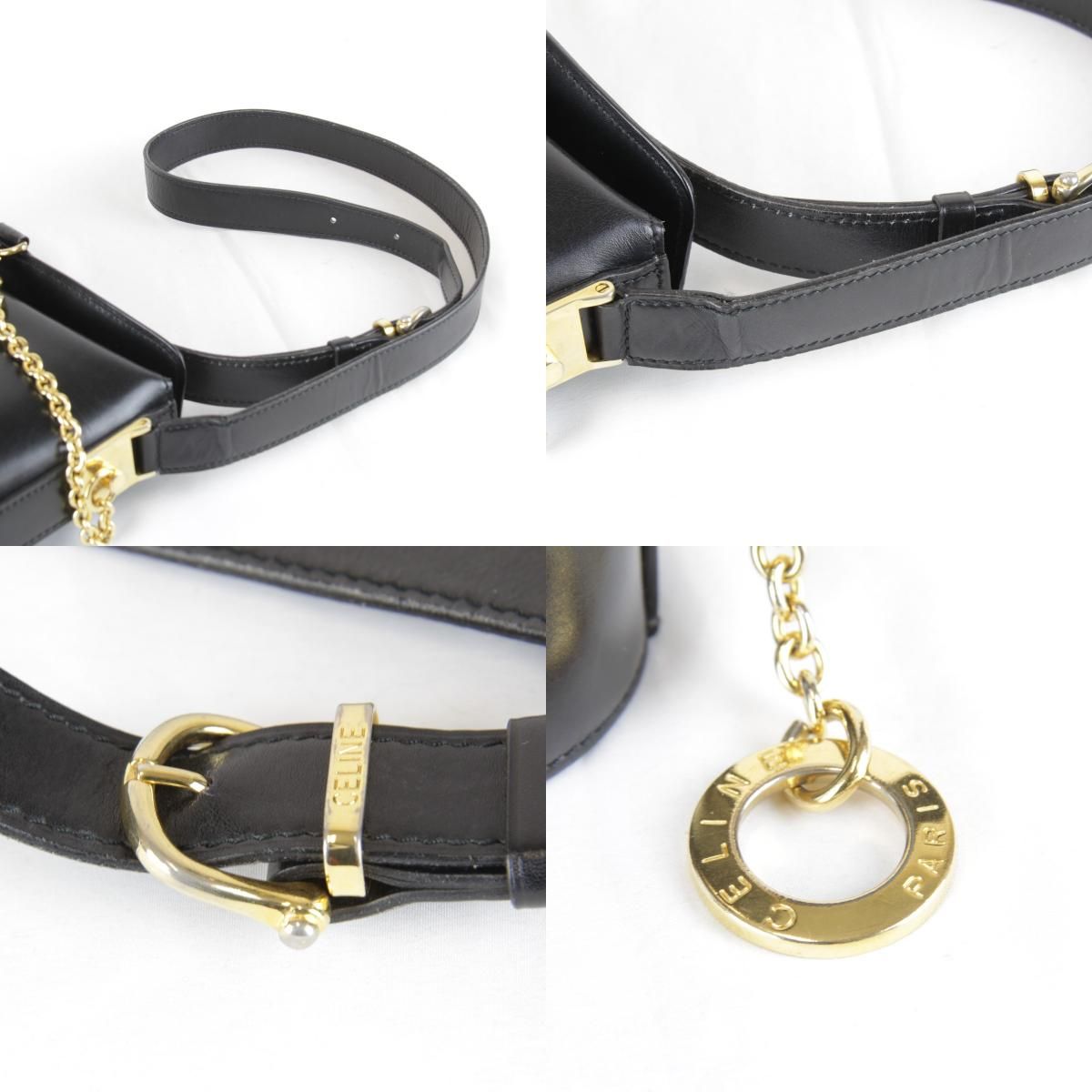 Celine Circle Logo Shoulder Bag Vintage Black Gold Leather High — view 9