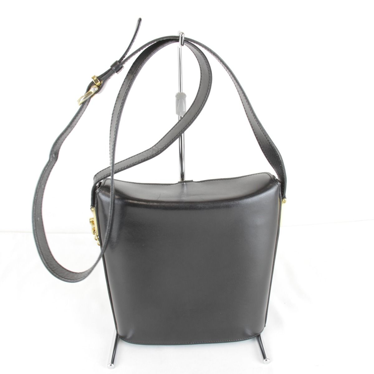 Celine Circle Logo Shoulder Bag Vintage Black Gold Leather High — view 2