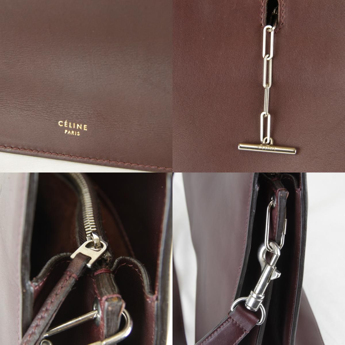 Celine Chain Shoulder Bag Leather Gold Wine Red High Simple — view 9