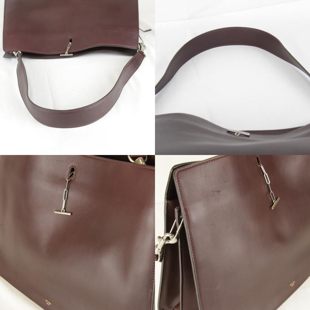 Celine Chain Shoulder Bag Leather Gold Wine Red High Simple — view 8