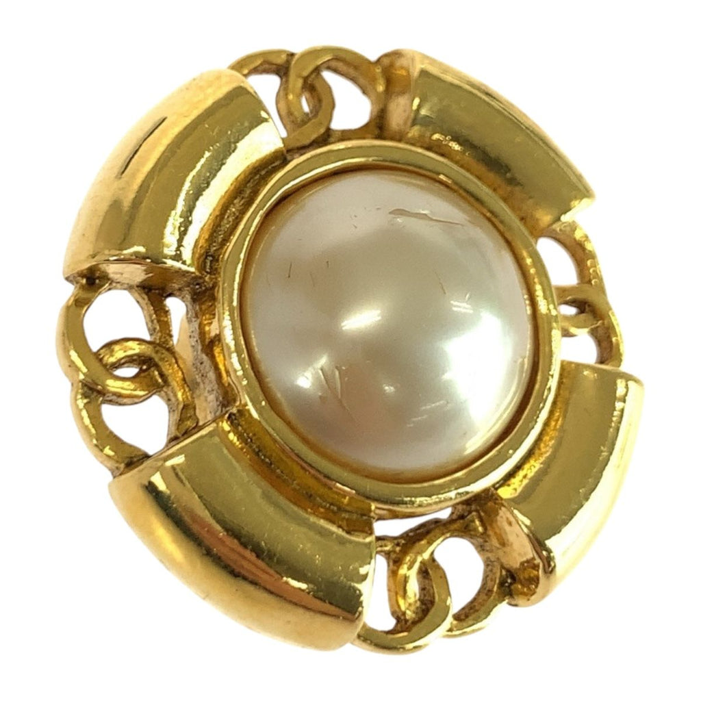 Chanel Faux Pearl CC Logo Gold White Plated Earrings 93 — view 5