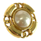 Chanel Faux Pearl CC Logo Gold White Plated Earrings 93 — view 5