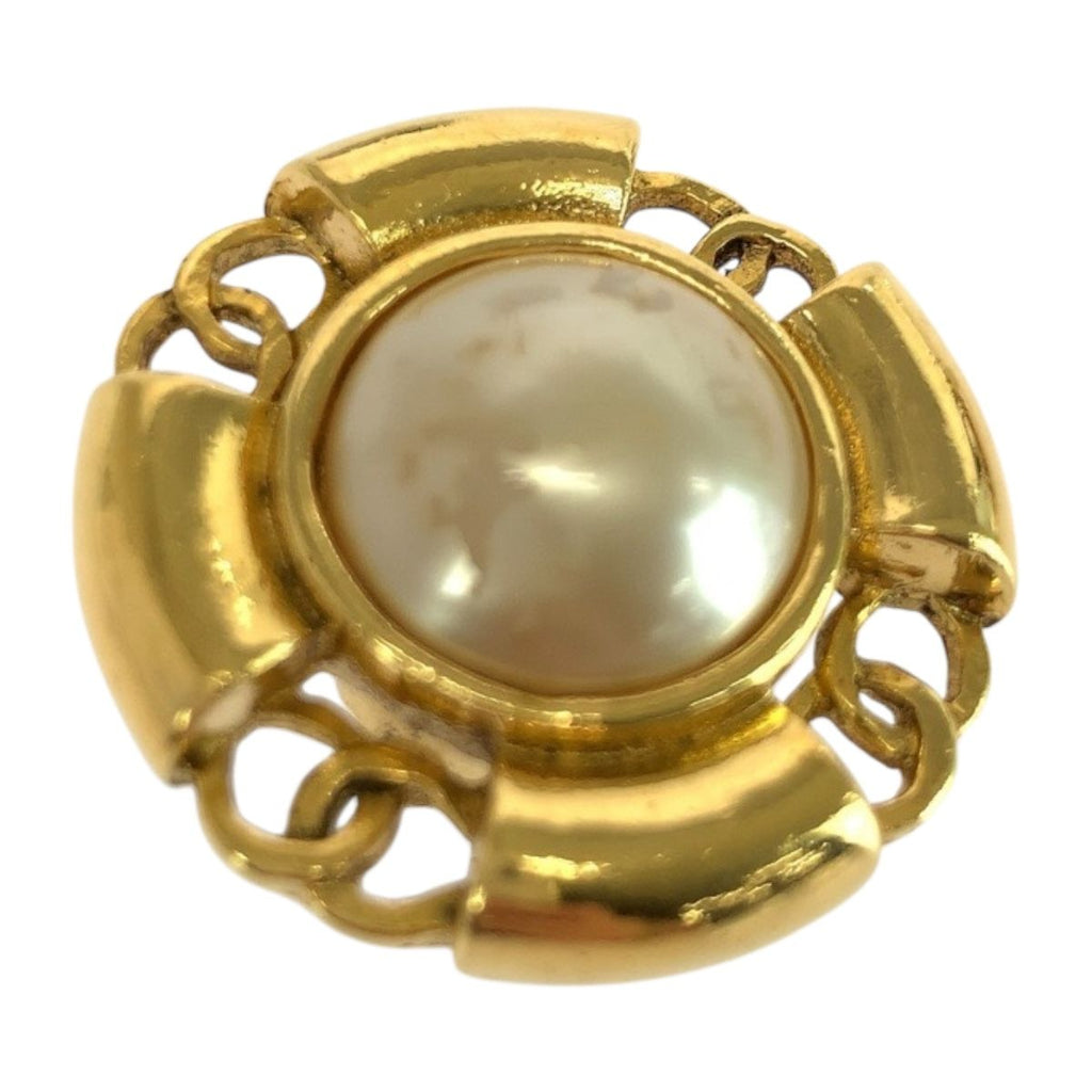 Chanel Faux Pearl CC Logo Gold White Plated Earrings 93 — view 9