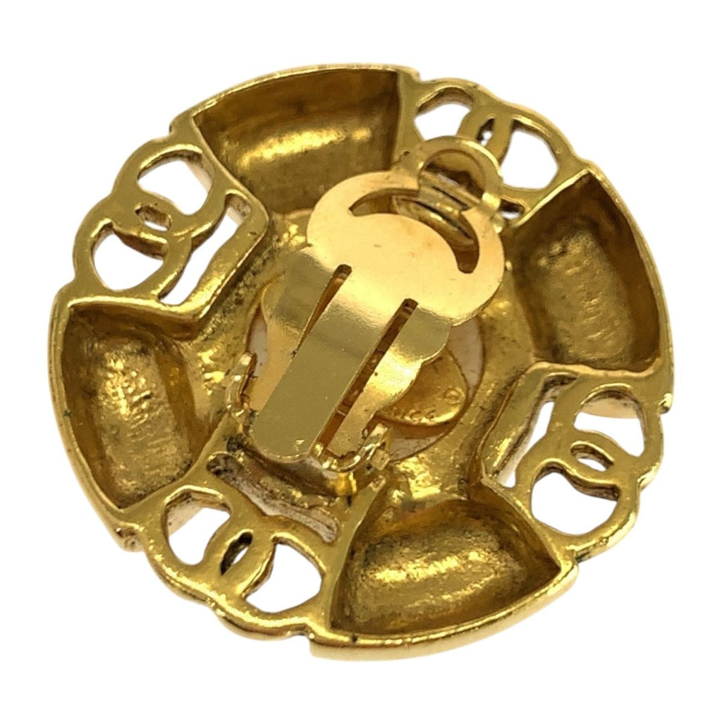 Chanel Faux Pearl CC Logo Gold White Plated Earrings 93 — view 7