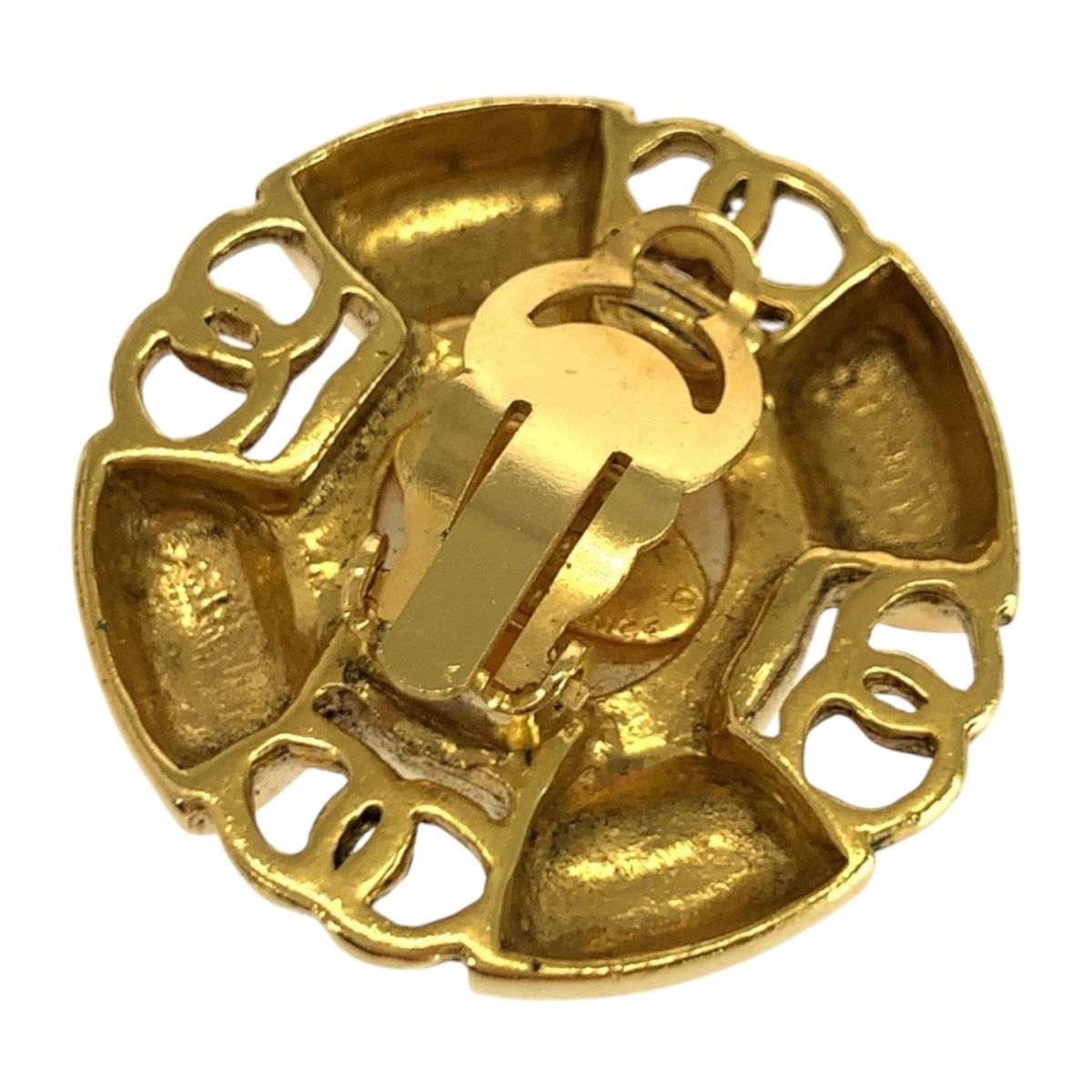Chanel Faux Pearl CC Logo Gold White Plated Earrings 93 — view 7
